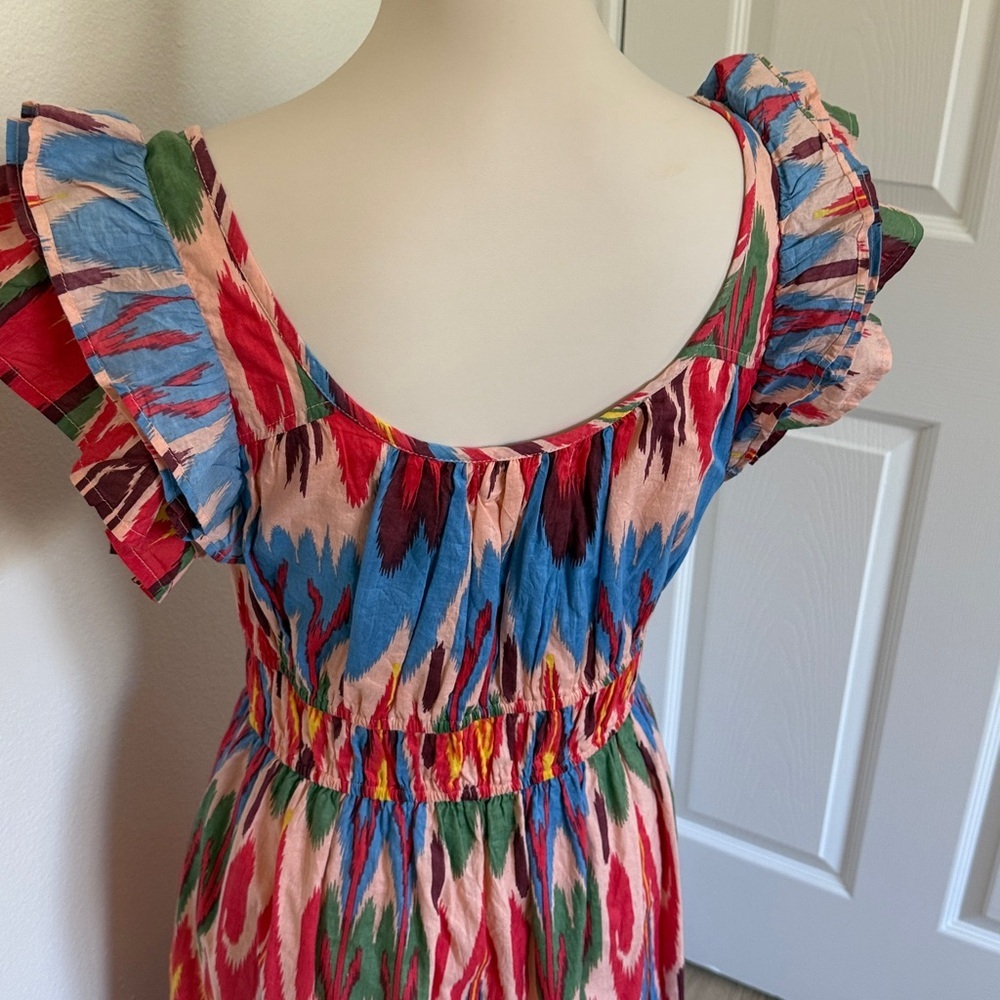 NEW THML flutter sleeve ikat print dress in pink - Picture 4 of 8
